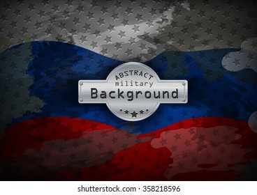 Camouflage military grunge pattern flag Russia background. Vector illustration, EPS10