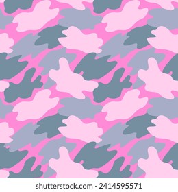 Camouflage military pattern with pink elements. Vector seamless pattern for clothing design.