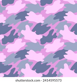 Camouflage military pattern with pink elements. Vector seamless pattern for clothing design.