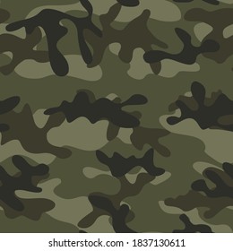 Camouflage military pattern vector seamless background green forest print.