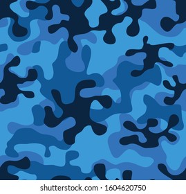 Camouflage modern blue.Dark spots on a blue background.A template for the design.Vector