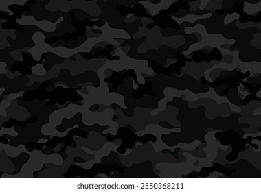 
Camuflaje moderno patrón negro impresión, fondo oscuro sin fisuras, diseño urbano