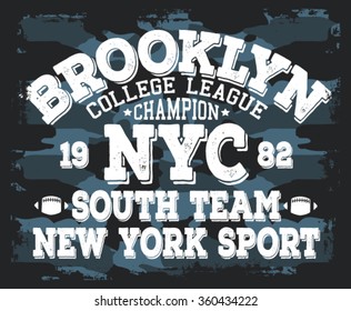 camouflage nyc brooklyn  sport vector print and varsity. For t-shirt or other uses in vector.T shirt graphic