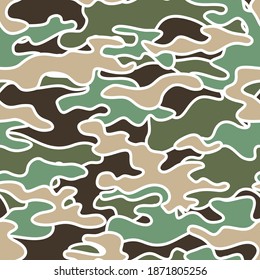 Camuflaje con manchas de contorno. Patrón sin foco. Resumen de un interminable fondo militar para tela y moda de impresión textil. Ilustración vectorial.