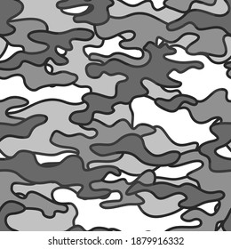 Camuflaje con manchas de contorno. Patrón sin foco. Resumen de un interminable fondo militar para tela y moda de impresión textil. Ilustración vectorial.