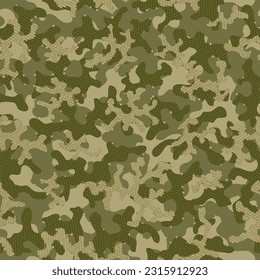 Camouflage Paint Green Repeated Doted Graphic Backdrop. Brown Seamless Color Vector Clouds. Beige Camouflage Seamless Pattern. Autumn Repeated Monochrome Vector Wrapping. Camoflage