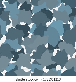 Fondo del patrón de camuflaje. Estilo clásico de ropa enmascarando la impresión repetida de camo. Colores grises azules de textura urbana, marina o aérea. Elemento de diseño. Ilustración vectorial.