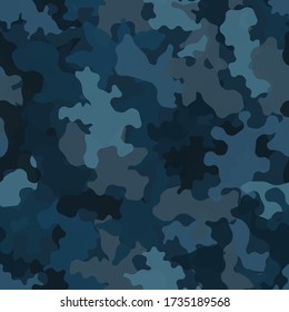 Camouflage Pattern Background. Classic Clothing Style Masking Camo Repeat Print. Blue Grey Colors Urban, Navy Or Airforce Texture. Design Element. Vector Illustration.