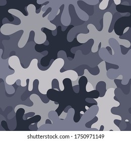 Camouflage pattern background. Classic clothing style masking camo repeat print. Blue grey colors urban, navy or airforce texture. Design element. Vector illustration.