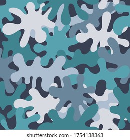 Fondo del patrón de camuflaje. Estilo clásico de ropa enmascarando la impresión repetida de camo. Colores grises azules de textura urbana, marina o aérea. Elemento de diseño. Ilustración vectorial.