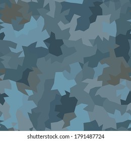 Camouflage Pattern Background. Classic Clothing Style Masking Camo Repeat Print. Teal, Blue And Grey Colors Urban, Navy Or Airforce Texture. Vector Design Element Illustration.