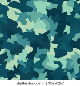 Camouflage pattern background. Classic clothing style masking camo repeat print. Sky blue halftone colors urban, naval, marine or air force texture. Vector design element illustration.