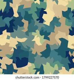 Camouflage pattern background. Classic clothing style masking camo repeat print. Sky blue halftone colors urban, naval, marine or air force texture. Vector design element illustration.