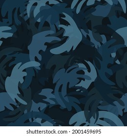 Camouflage-Musterhintergrund. Klassische Kleidung Masking Camo wiederholen Druck. Blauer Denim färbt urbane, Marine- oder Luftwaffentextur. Design-Element. Vektorgrafik.