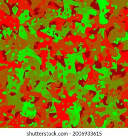 Camouflage pattern background. Classic clothing style masking camo repeat print. Red, toxic green colors urban, navy or airforce texture. Design element. Vector illustration.