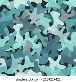 Camouflage Pattern Background. Classic Clothing Style Masking Camo Repeat Print. Cold Blue And Grey Halftone Colors Urban, Navy Or Airforce Texture. Design Element. Vector Illustration.