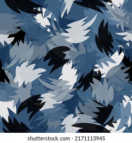 Camouflage Pattern Background. Classic Clothing Style Masking Camo Repeat Print. Blue And Grey Halftone Colors Urban Police, Navy Or Airforce Texture. Vector Design Element Illustration.