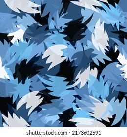 Camouflage Pattern Background. Classic Clothing Style Masking Camo Repeat Print. Blue And Grey Halftone Colors Urban Police, Navy Or Airforce Texture. Vector Design Element Illustration.