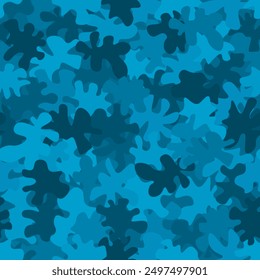 Camouflage pattern background. Classic clothing style masking camo repeat print. Blue denim colors urban, navy or air force texture. Design element. Vector illustration.