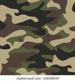 Tarnmuster Hintergrund. Klassische Kleidung Stil Maskierung Camo-Repeat-Print. Grün braun schwarz olivfarben wald textur. Design-Element. Vektorgrafik.