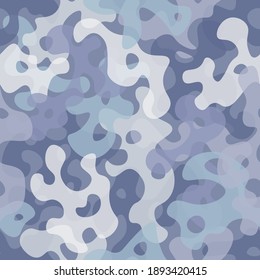 Fondo del patrón de camuflaje. Estilo clásico de ropa de invierno enmascarando la huella repetida de camo. Colores grises azules de textura urbana, marina o aérea. Elemento de diseño. Ilustración vectorial.