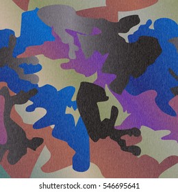 Camouflage pattern background clothing print, repeatable camo glamour grunge of scratch vector. Blue, purple, black, grey