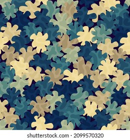 Camouflage pattern background. Decorative clothing style masking camo repeat print. Coast guard, urban, navy or airforce texture. Design element. Vector illustration.