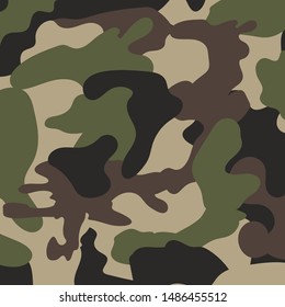 Camouflage pattern background. modern clothing style masking camo repeat print. Green brown black olive colors forest texture. Design element