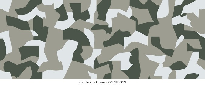 Camouflage pattern background, seamless army wallpaper. Classic military clothing style, masking woodland camo repeat print. Light green olive colors forest texture.  Vector illustration