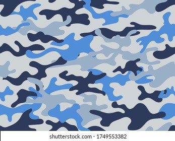 Camouflage pattern background seamless clothing print, repeatable camo glamour vector. blue camouflage seamless vector pattern for pants, hoodie, fabrics.