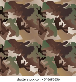 Camouflage pattern background seamless clothing print, repeatable camo glamour vector. Olive, brown, grey