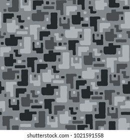 Camouflage pattern background seamless vector illustration. Classic clothing style masking camo repeat print. grey black and white.