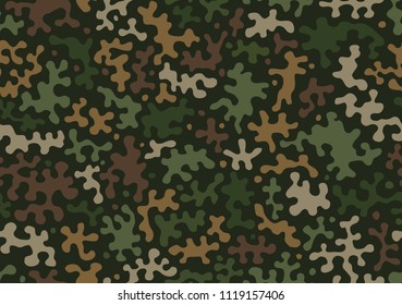 Camouflage pattern background seamless vector illustration. Classic clothing style masking camo repeat print. Green brown black olive colors forest texture. 