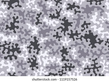 Camouflage pattern background seamless vector illustration. Classic clothing style masking camo repeat print. grey black and white.