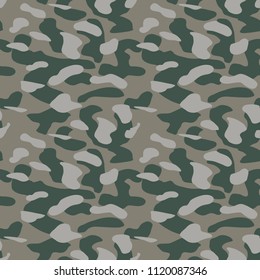 Camouflage pattern background seamless vector illustration. Classic military clothing style. Camo repeat texture shirt print. Grey khaki navy olive colors marines texture