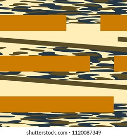 Camouflage pattern background seamless vector illustration. Classic military clothing style. Camo repeat texture shirt print. khaki orange yellow olive colors jungle texture