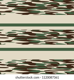 Camouflage pattern background seamless vector illustration. Classic military clothing style. Camo repeat texture shirt print. Green brown black grey colors forest texture