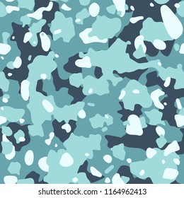 Camouflage pattern background, seamless vector illustration. Classic military clothing style. Masking army camo, repeat print for Wallpapers or prints on fabric. Blue, sea colors, Winter texture.