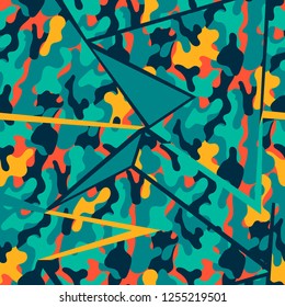 Camouflage pattern background seamless vector illustration. Military Abstract geometric seamless camouflage pattern. Colorful camouflage seamless pattern.