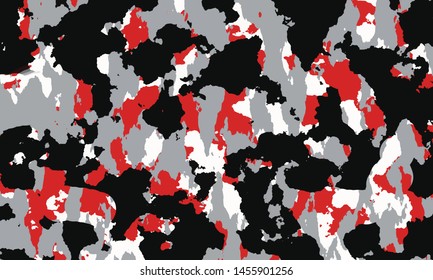Camouflage pattern background seamless vector illustration. Military texture Classic clothing style masking camo repeat print. red, grey & black colors high resolution