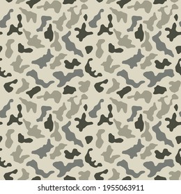 Camouflage pattern background seamless vector illustration. Classic clothing style masking camo repeat print. Beige, brown, ocher colors forest texture. 