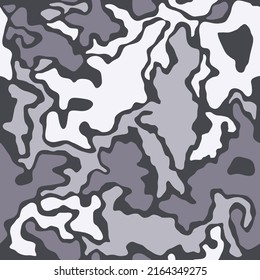 Camouflage pattern background seamless vector illustration. Splashes masking camo repeat print. Grey black and white.