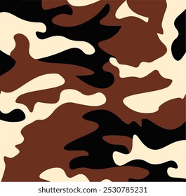 Padrão de camuflagem plano de fundo ilustração de vetor sem costura. Estilo de roupa clássico mascarando camo repetir impressão. Verde marrom preto azeitona cores textura da floresta