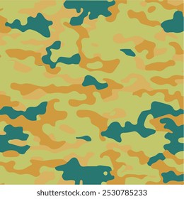 Camouflage pattern background seamless vector illustration. Classic clothing style masking camo repeat print. Green brown black olive colors forest texture