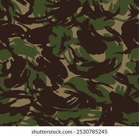 Camouflage pattern background seamless vector illustration. Classic clothing style masking camo repeat print. Green brown black olive colors forest texture