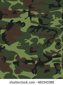 Camouflage pattern background seamless vector illustration. Classic clothing style masking camo repeat print. Green brown black olive colors forest texture