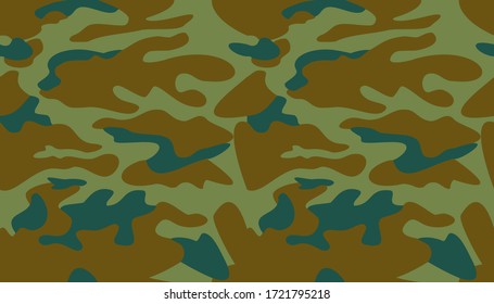 Camouflage pattern background vector. Classic clothing style masking camo repeat print. Virtual background for online conferences, online transmissions. Green khaki olive blue colors forest texture 