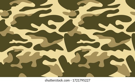 Camouflage pattern background vector. Classic clothing style masking camo repeat print. Virtual background for online conferences, online transmissions. Green khaki olive colors forest texture 