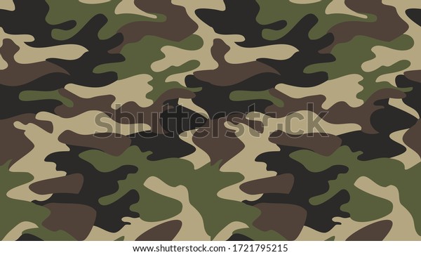 Camouflage pattern background vector. Classic clothing\
style masking camo repeat print. Virtual background for online\
conferences, online transmissions. Green brown black olive colors\
forest texture 