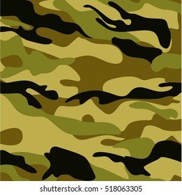 Camouflage pattern background vector illustration. Classic clothing style masking camo repeat print. Green brown black olive colors forest texture